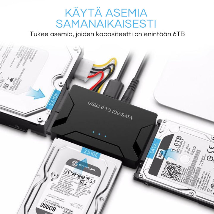 Alsidig USB-IDE/SATA-konverter til harddiske, kompakt design, understøtter 2.5/3.5 SATA og IDE. Hurtig 3-i-1 løsning.