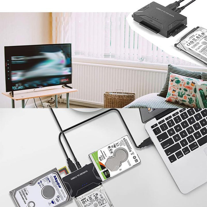 Alsidig USB-IDE/SATA-konverter til harddiske, kompakt design, understøtter 2.5/3.5 SATA og IDE. Hurtig 3-i-1 løsning.