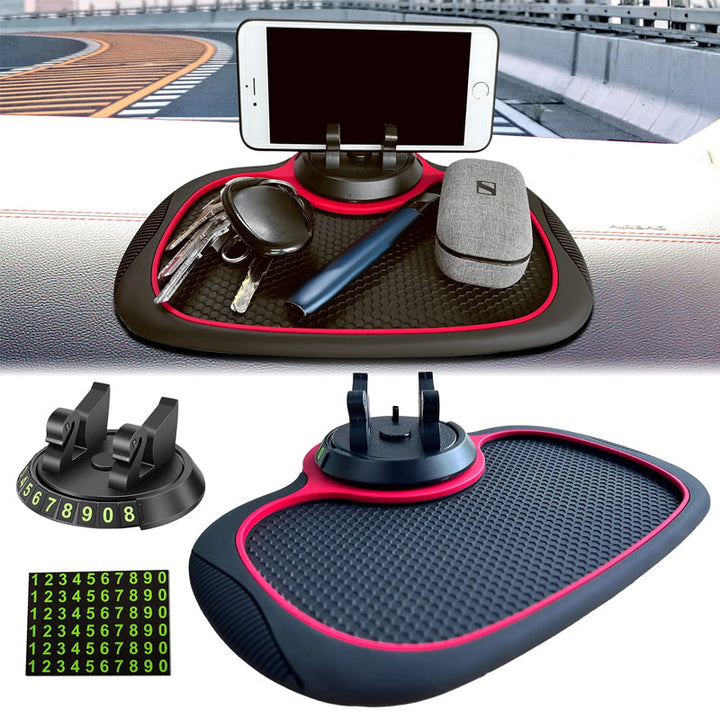 Multifunktionel antiskrid bilmåtte med telefonholder, sort, integreret i instrumentbrættet, moderne design, bil & værktøj.