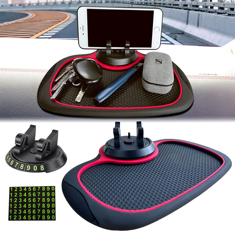 Multifunktionel antiskrid bilmåtte med telefonholder, sort, integreret i instrumentbrættet, moderne design, bil & værktøj.