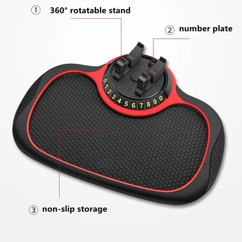 Multifunktionel antiskrid bilmåtte med telefonholder, sort, integreret i instrumentbrættet, moderne design, bil & værktøj.