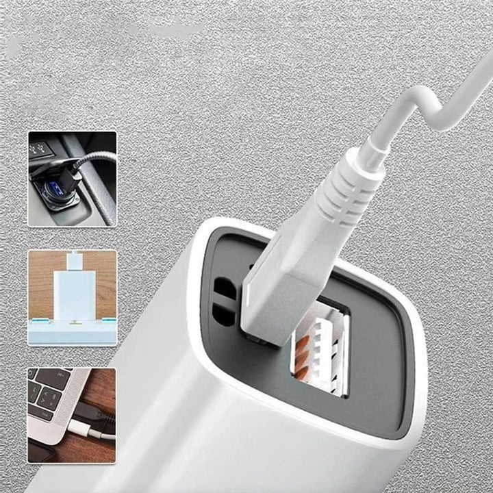 Alsidig sort lommelygte, vand- og stødsikker, lille og holdbar ABS-struktur, hurtig opladning via USB-port.
