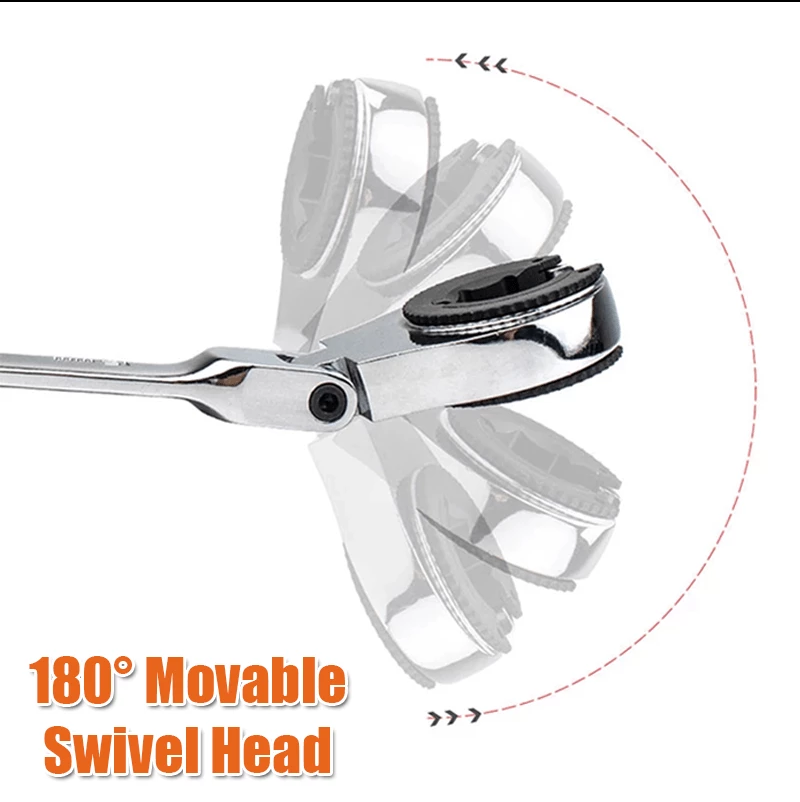 Monipuolinen putkiräikkäavain, taipuisa pää auttaa ahtaissa tiloissa, kestävä CR-V-teräs, säädettävä 180 asteen kulma.