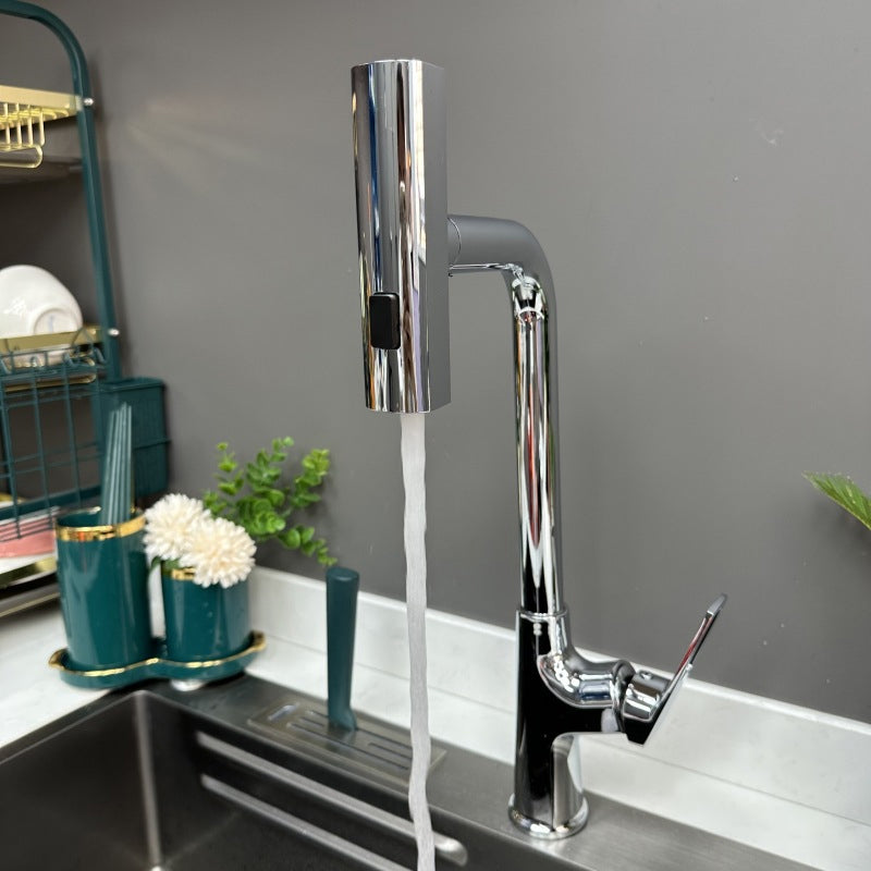 Alsidigt vandfald køkkenarmatur, bevægelig tud, moderne design, rustfrit stål, elegant og praktisk.