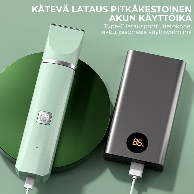 Multifunktionel 4-i-1 kæledyrstrimmer i grøn og hvid, trådløs og nem at håndtere, kæledyrsudstyr.