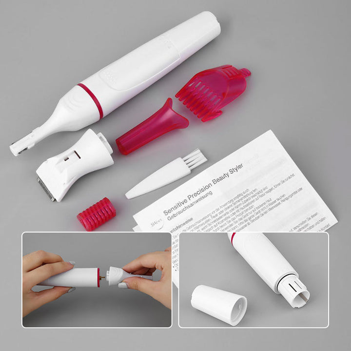 Multifunktionel 5-i-1 dame epilator, pink, til glat hud, til våd og tør brug, USB-opladelig
