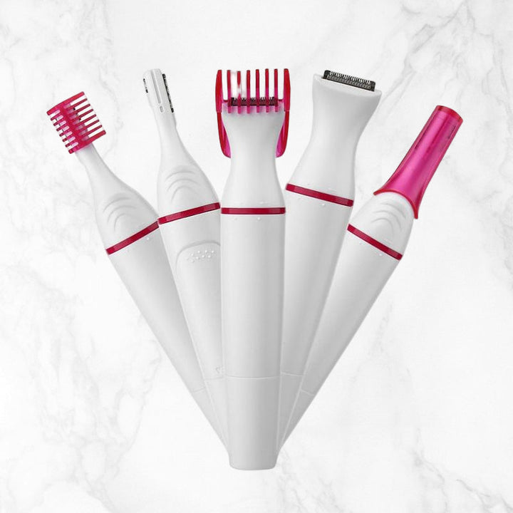 Multifunktionel 5-i-1 dame epilator, pink, til glat hud, til våd og tør brug, USB-opladelig