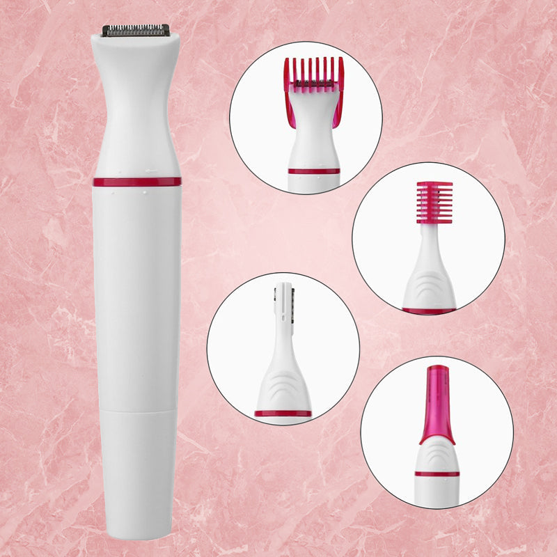 Multifunktionel 5-i-1 dame epilator, pink, til glat hud, til våd og tør brug, USB-opladelig