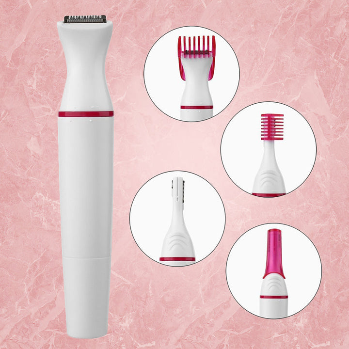 Multifunktionel 5-i-1 dame epilator, pink, til glat hud, til våd og tør brug, USB-opladelig