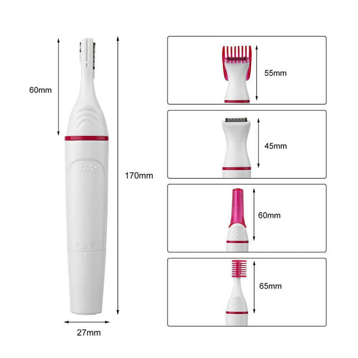 Multifunktionel 5-i-1 dame epilator, pink, til glat hud, til våd og tør brug, USB-opladelig