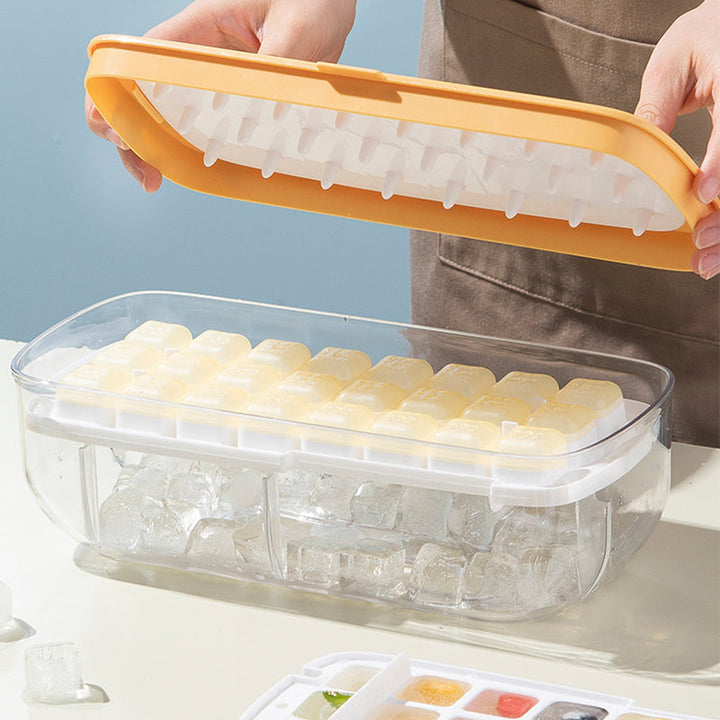 Multifunktionel BPA-fri iskasse, fødevaresikker plast-silikone, gul, 24 isterninger, hjemmeopbevaring