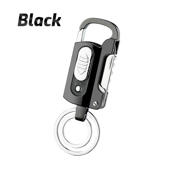 Multifunktionel nøglering lighter med flaskeåbner, kniv, LED-lys. Fås i sort, blå, sølv og regnbuefarver.