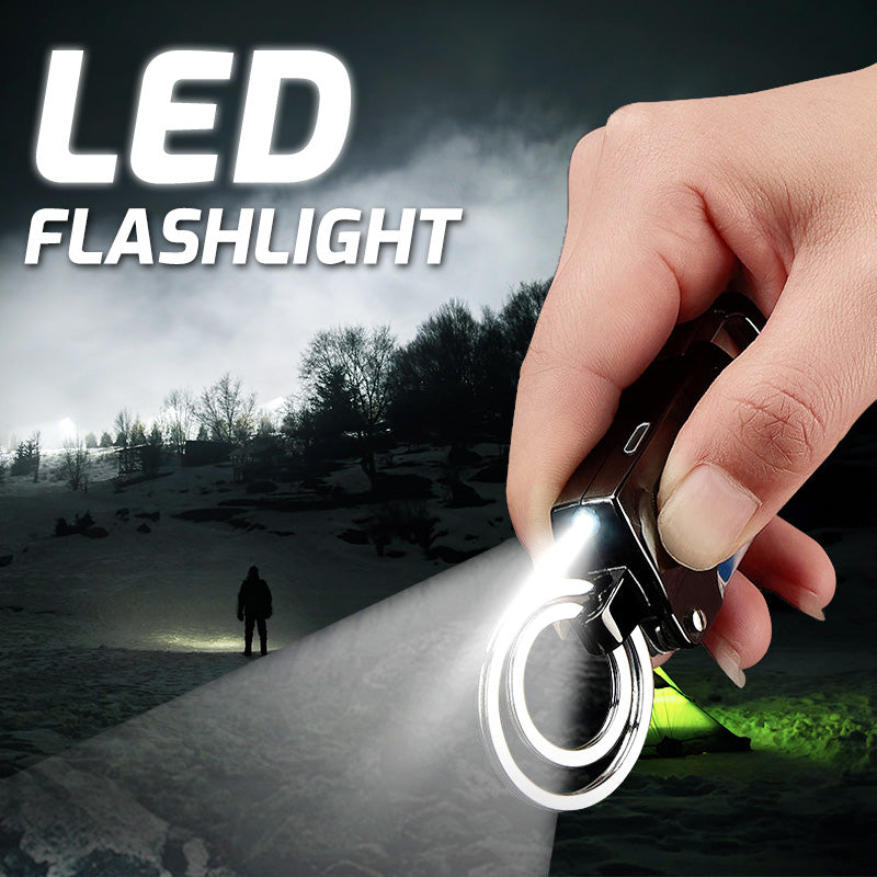 Multifunktionel nøglering lighter med flaskeåbner, kniv, LED-lys. Fås i sort, blå, sølv og regnbuefarver.