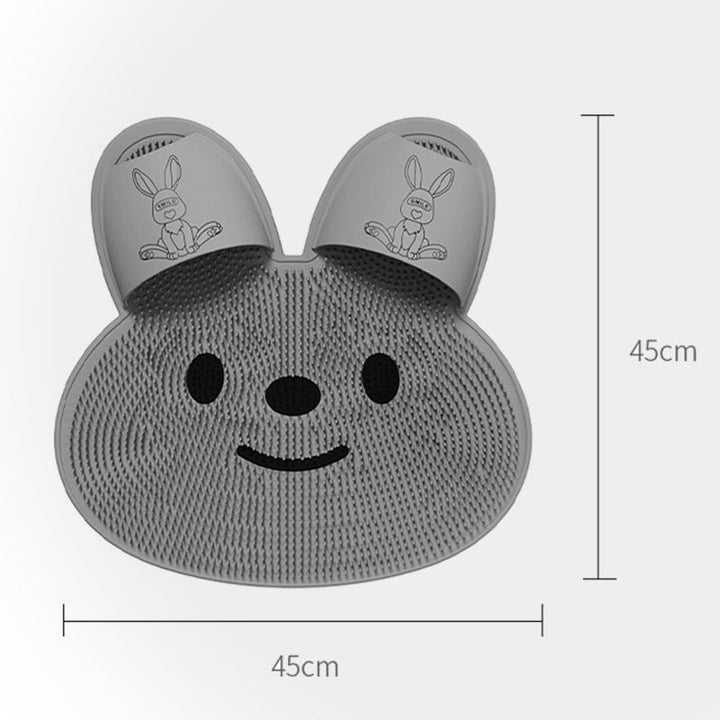 "Monitoiminen harmaa silikoni hierontamatto jäniskuviolla, liukumaton imukuppipohja, koko 45x45 cm, suihku- ja selkäpesuri."