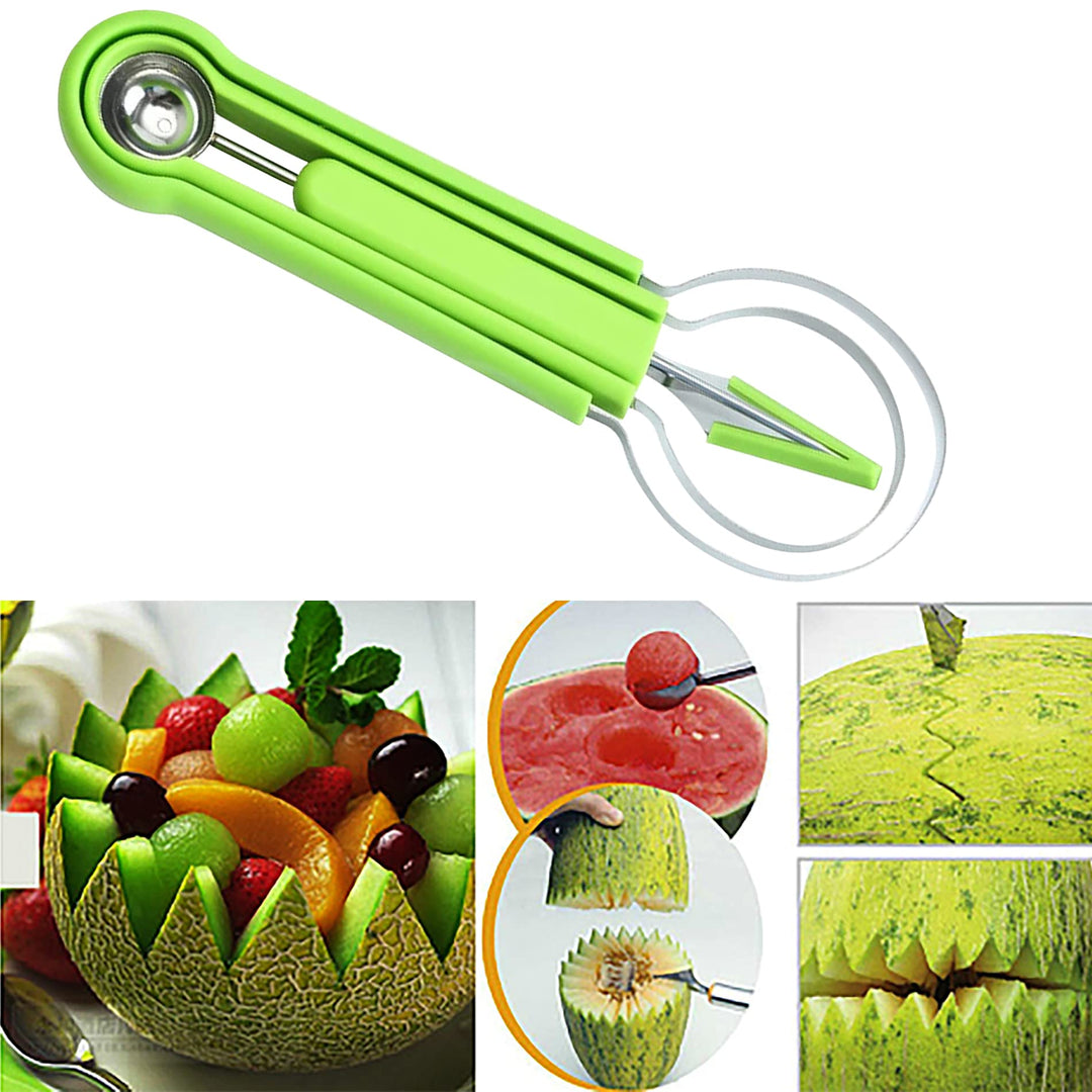 Multifunktionel frugtkniv, rustfrit stål, fødevaregodkendt plast, til frugtkugler og dekorationer.