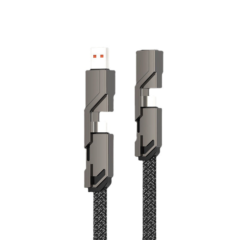 "Monitoiminen litteä 4-in-1 latauskaapeli, tarranauhalla, USB-C, Lightning yhteensopiva, tyylikäs ja käytännöllinen."
