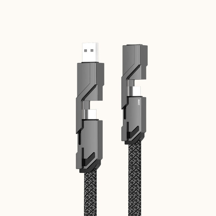"Monitoiminen litteä 4-in-1 latauskaapeli, tarranauhalla, USB-C, Lightning yhteensopiva, tyylikäs ja käytännöllinen."
