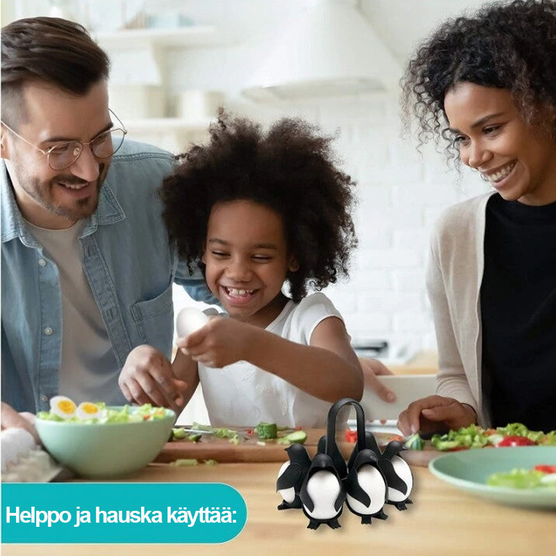 Multifunktionel pingvin æggebæger, sort-hvide pingviner koger og serverer æg med stil.