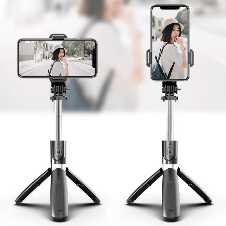 "Monitoiminen selfie stick jalusta valoilla, pitkä jatkotanko, muokattava korkeus, sopii älypuhelimille, musta tai valkoinen.
