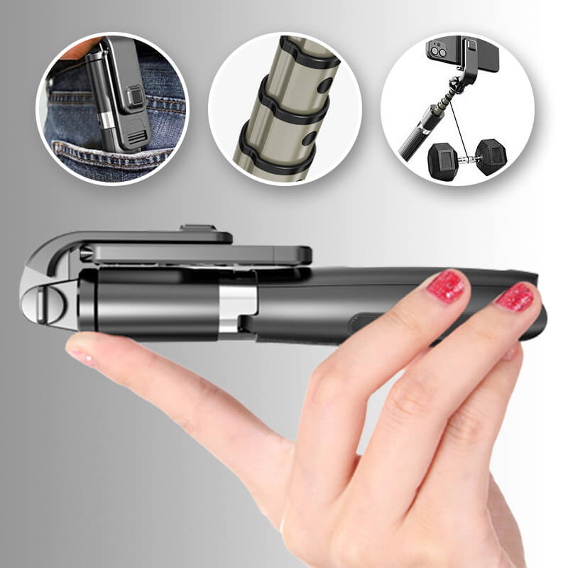 "Monitoiminen selfie stick jalusta valoilla, pitkä jatkotanko, muokattava korkeus, sopii älypuhelimille, musta tai valkoinen.