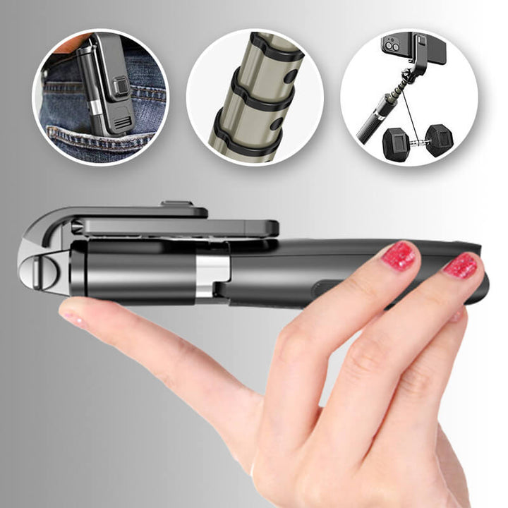 "Monitoiminen selfie stick jalusta valoilla, pitkä jatkotanko, muokattava korkeus, sopii älypuhelimille, musta tai valkoinen.