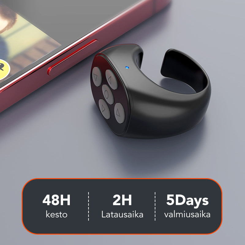 Multifarvet Bluetooth-ringkontrol, ringformet design, trådløs og let, smartphonekontrol fra fingerspidsen.