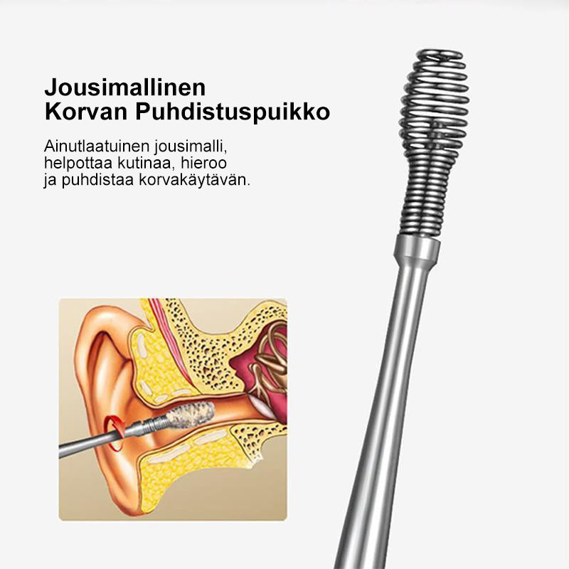 Flerfarvet ørerensesæt i rustfrit stål, tilgængelig i sort, blå, brun, gul og lyserød.