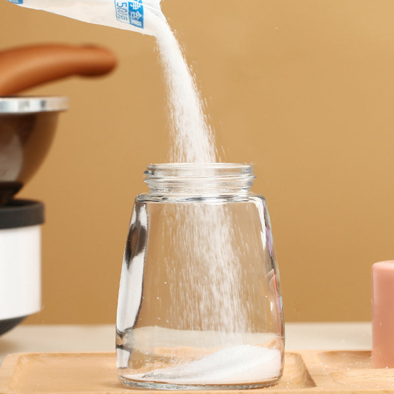 Multifarvede glas salt- og peberkværne med farverige låg, 180ml kapacitet til opbevaring af køkkenkrydderier
