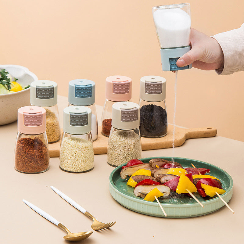 Multifarvede glas salt- og peberkværne med farverige låg, 180ml kapacitet til opbevaring af køkkenkrydderier