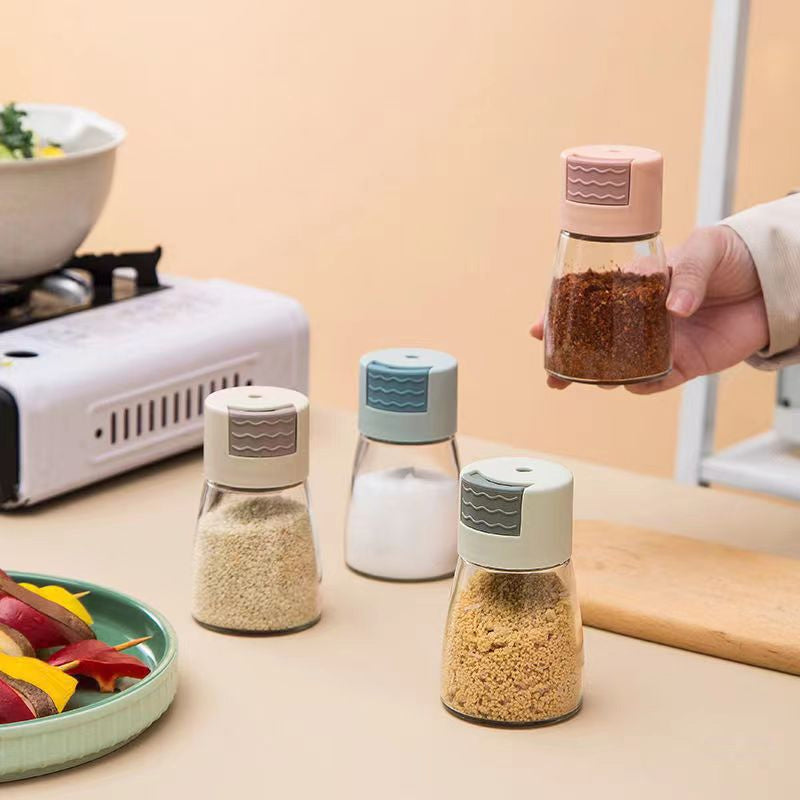 Multifarvede glas salt- og peberkværne med farverige låg, 180ml kapacitet til opbevaring af køkkenkrydderier
