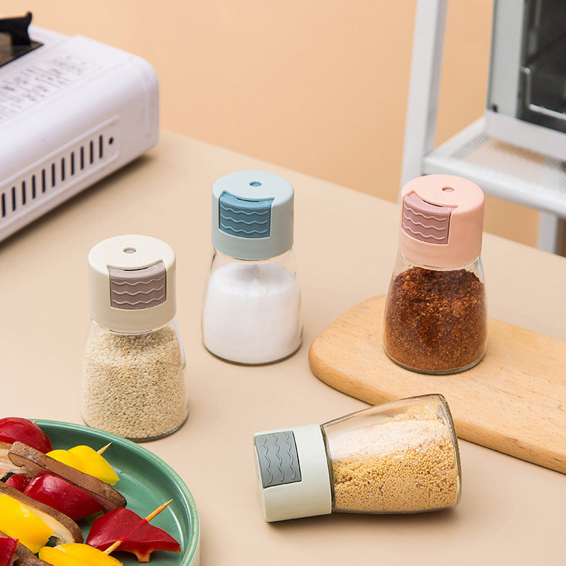 Multifarvede glas salt- og peberkværne med farverige låg, 180ml kapacitet til opbevaring af køkkenkrydderier