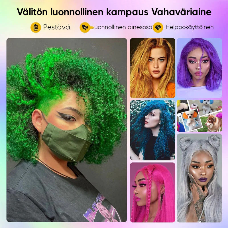 Multifarvet naturlig hårfarvevoks med forskellige planteekstraktbaserede farver, såsom rød, blå og grøn, til styling og farvning