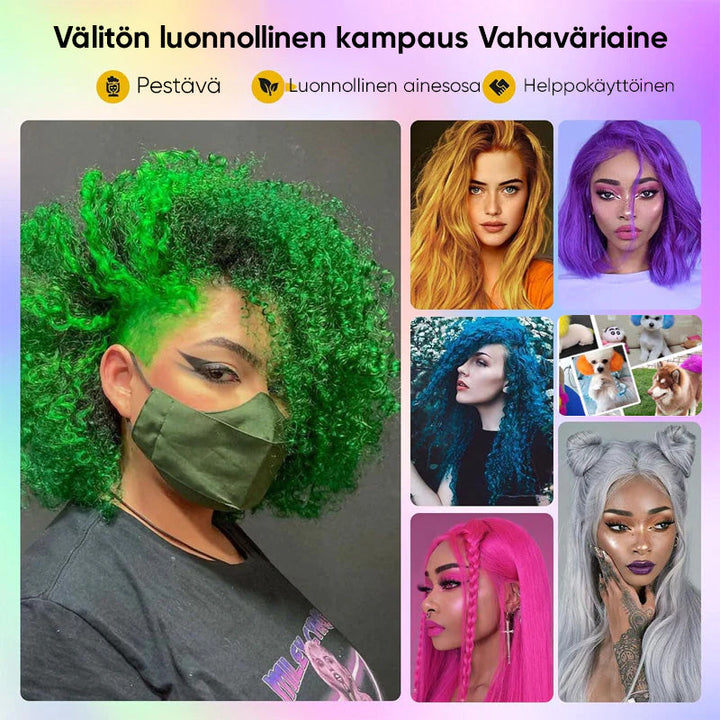 Multifarvet naturlig hårfarvevoks med forskellige planteekstraktbaserede farver, såsom rød, blå og grøn, til styling og farvning