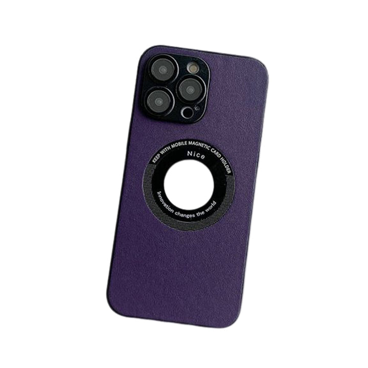 Multifarvet magnetisk opladercover til iPhone, der kombinerer stilfuldt silikone og læder med problemfri beskyttelse.