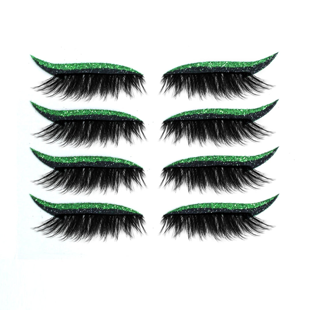 Moniväriset eyeliner- ja ripsitarrat aseteltuina kauniisti. Näyttävät, uudelleenkäytettävät, vedenkestävät ja unisex.