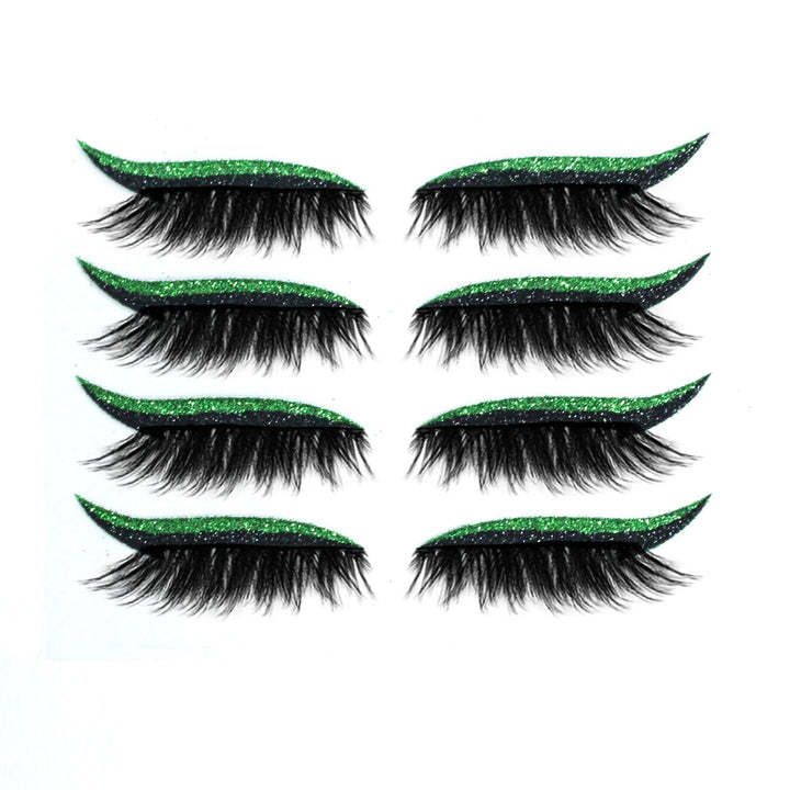 Moniväriset eyeliner- ja ripsitarrat aseteltuina kauniisti. Näyttävät, uudelleenkäytettävät, vedenkestävät ja unisex.