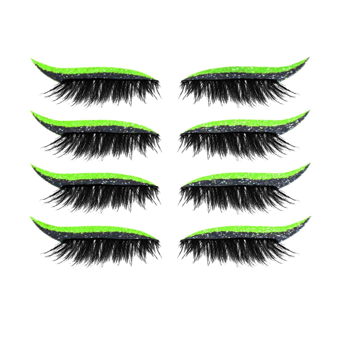 Moniväriset eyeliner- ja ripsitarrat aseteltuina kauniisti. Näyttävät, uudelleenkäytettävät, vedenkestävät ja unisex.
