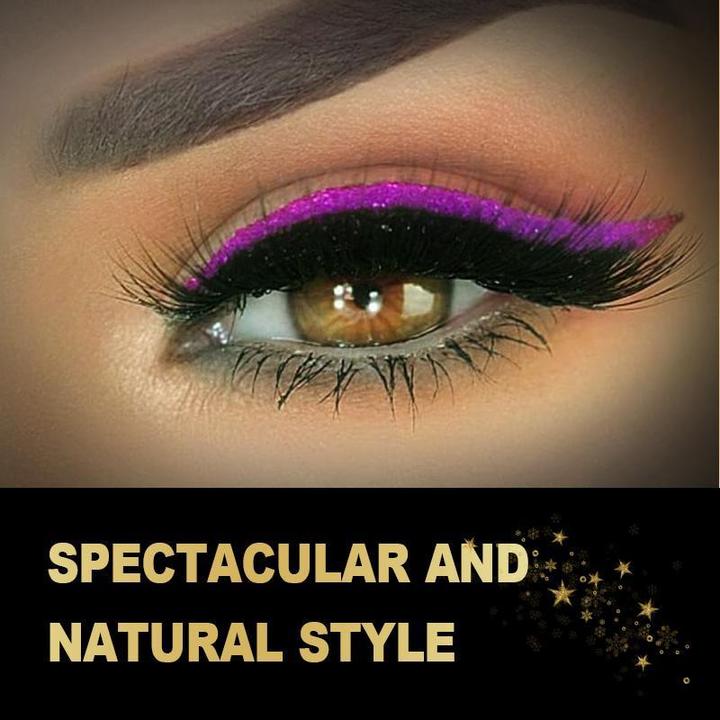 Moniväriset eyeliner- ja ripsitarrat aseteltuina kauniisti. Näyttävät, uudelleenkäytettävät, vedenkestävät ja unisex.