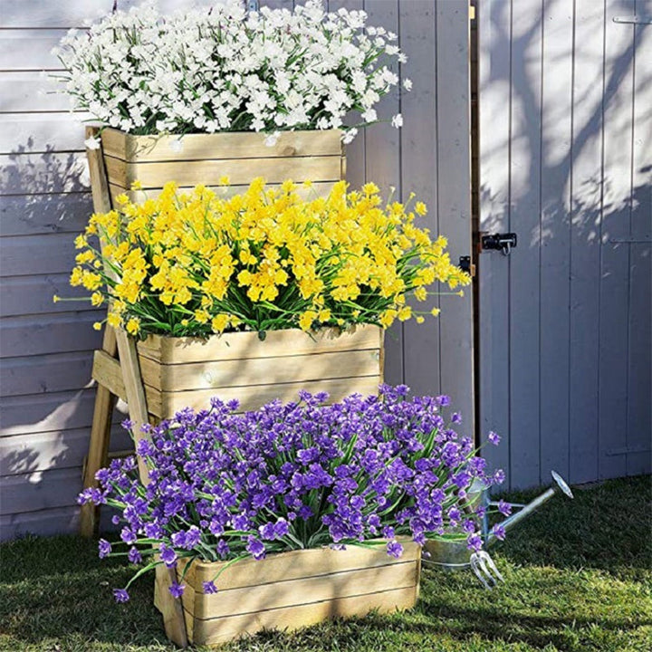 Flerfarvede kunstige prydblomster til haven, syv-grenet design, lyse farver tilføjer vitalitet og skønhed.