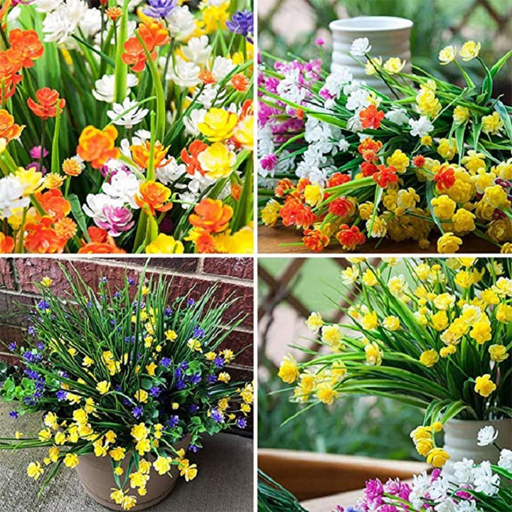 Flerfarvede kunstige prydblomster til haven, syv-grenet design, lyse farver tilføjer vitalitet og skønhed.