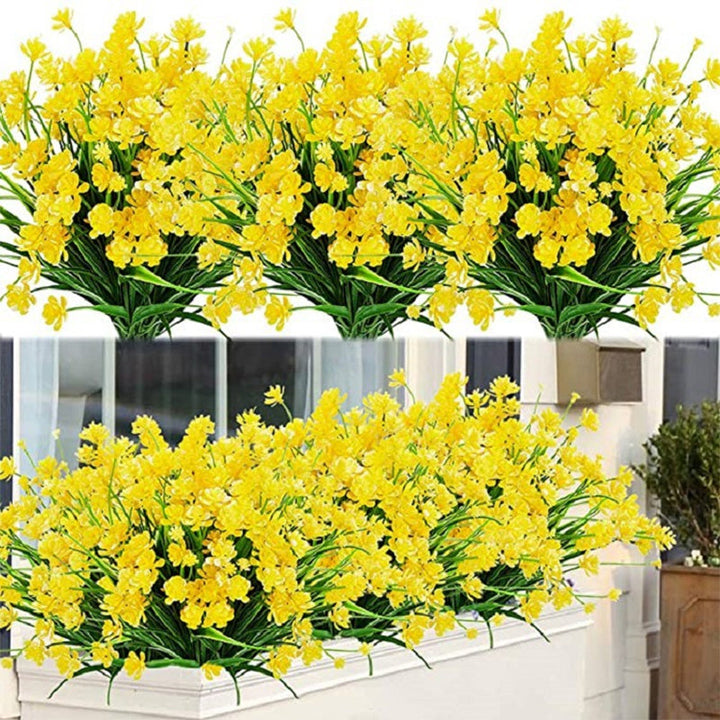 Flerfarvede kunstige prydblomster til haven, syv-grenet design, lyse farver tilføjer vitalitet og skønhed.