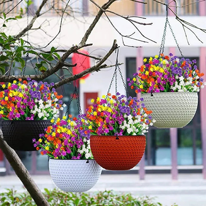Flerfarvede kunstige prydblomster til haven, syv-grenet design, lyse farver tilføjer vitalitet og skønhed.