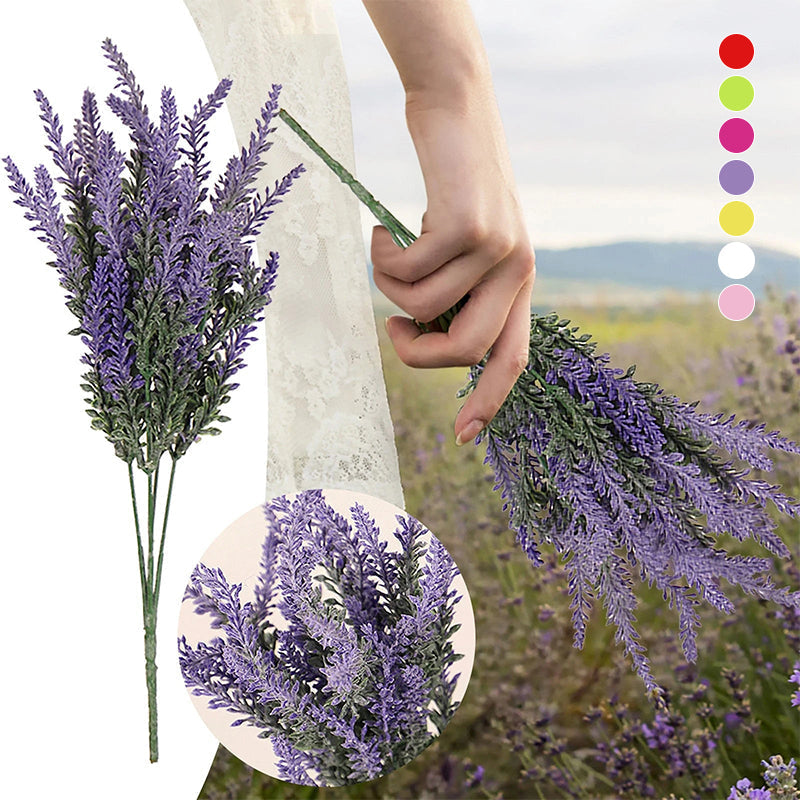 Stilfulde kunstige lavendelblomster i flere farver, herunder lilla, hvid og gul, til dekoration. Nemme at vedligeholde.