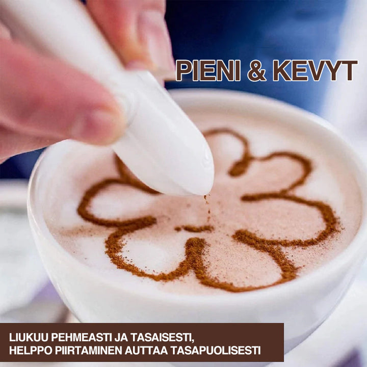 Multifarvede penne til kaffekunst, levende design, dobbeltspids, flere farver: gul, rød, lilla, grøn.