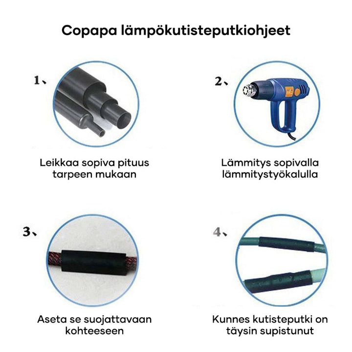 Multifarvet krympeslange til USB-kabler, 280 stk., organiseret i opbevaringsboks efter farve.