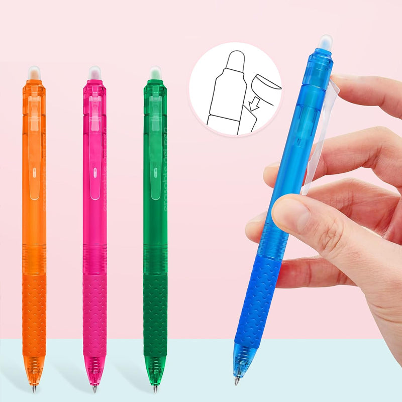 Multifarvede sletbare gel notes penne 12 stk., jævn skrivning, sletbar blæk, levende nuancer, ergonomisk greb.