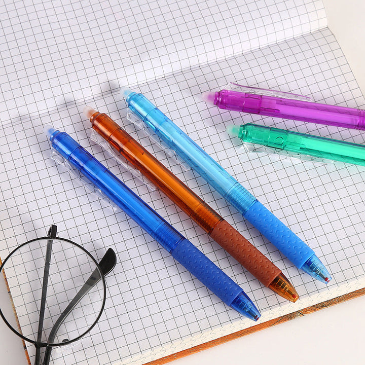 Multifarvede sletbare gel notes penne 12 stk., jævn skrivning, sletbar blæk, levende nuancer, ergonomisk greb.