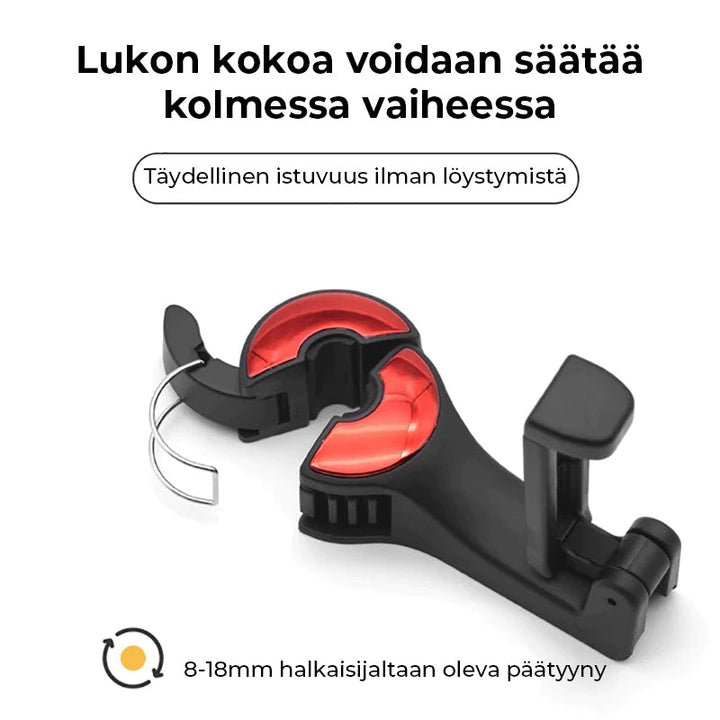 Justerbare ophængningskroge til bilens nakkestøtte, lavet af ABS-plast og silikone, 360 graders rotation, maksimal belastning 10 kg.