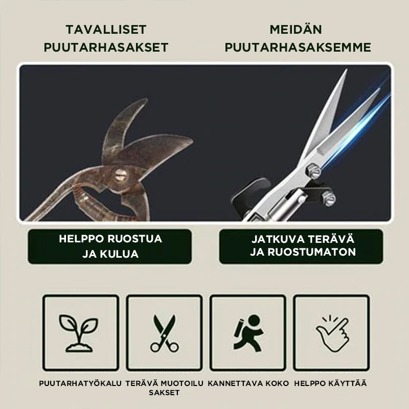 Multifarvede spidse grensaks med ergonomisk håndtag, velegnet til præcisionsklipning, vandtætte og rustfri.