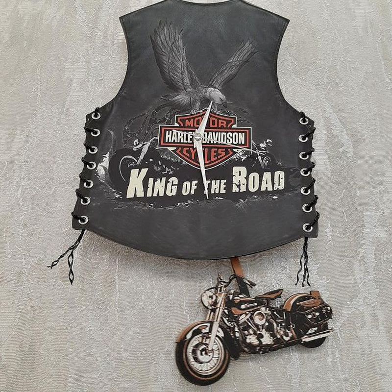 Motorcykel-tema pendulur med sort ramme, Harley-legesyge, MDF-træ, til boligindretning.
